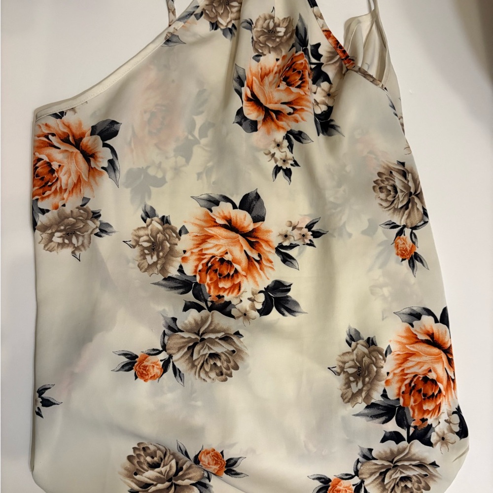 SHEIN Floral Print Tank Top - Orange and Cream - Picture 2 of 2